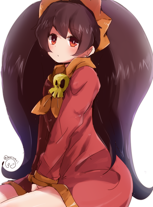 1girl, ashley_(warioware), big_hair, black_hair, blush, dress, eyebrows_visible_through_hair, hairband
