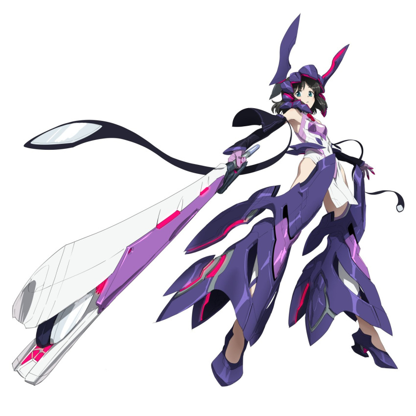 1girl, aqua_eyes, armor, black_hair, bodysuit, breasts, elbow_gloves, gloves
