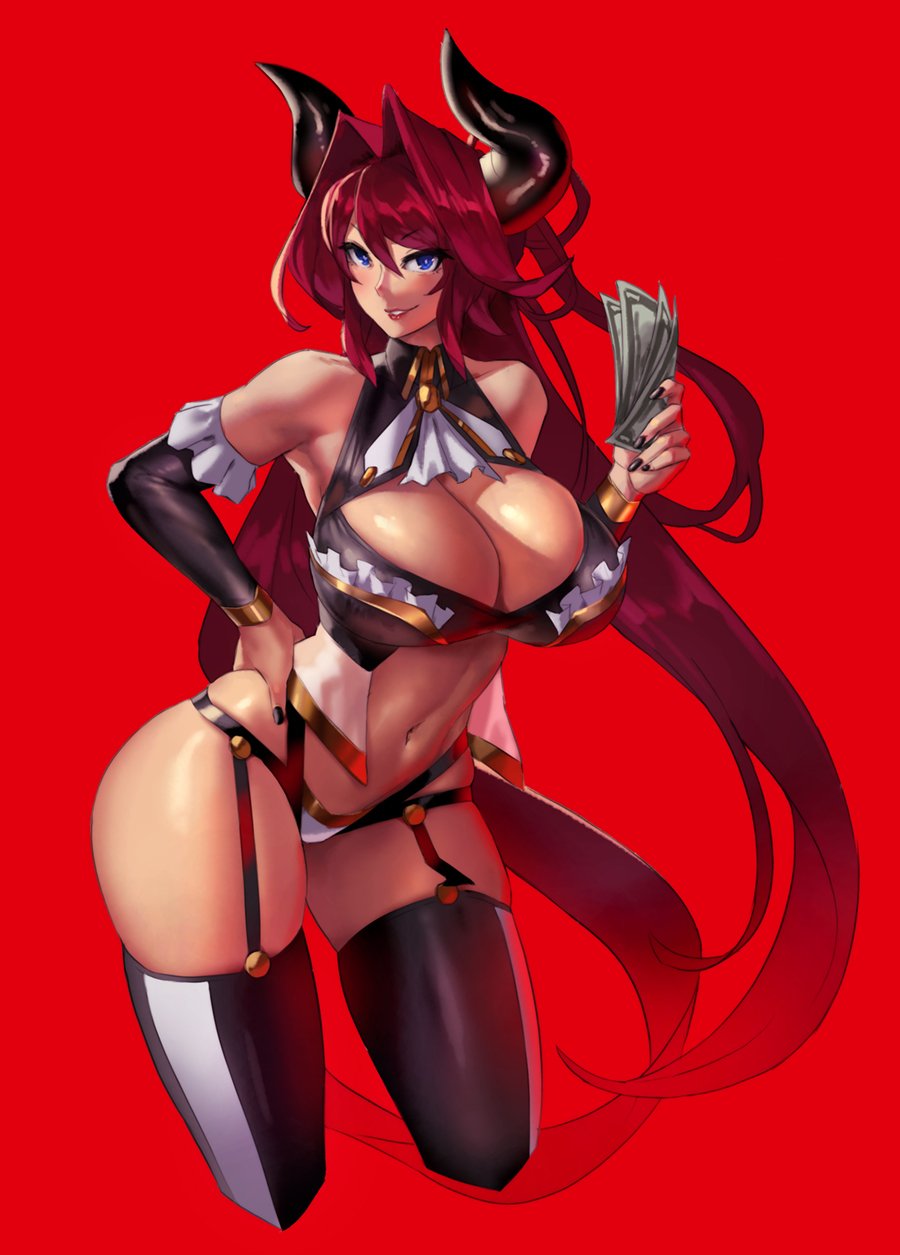 1girl, bare_shoulders, black_nails, blue_eyes, breasts, center_opening, cleavage, detached_sleeves