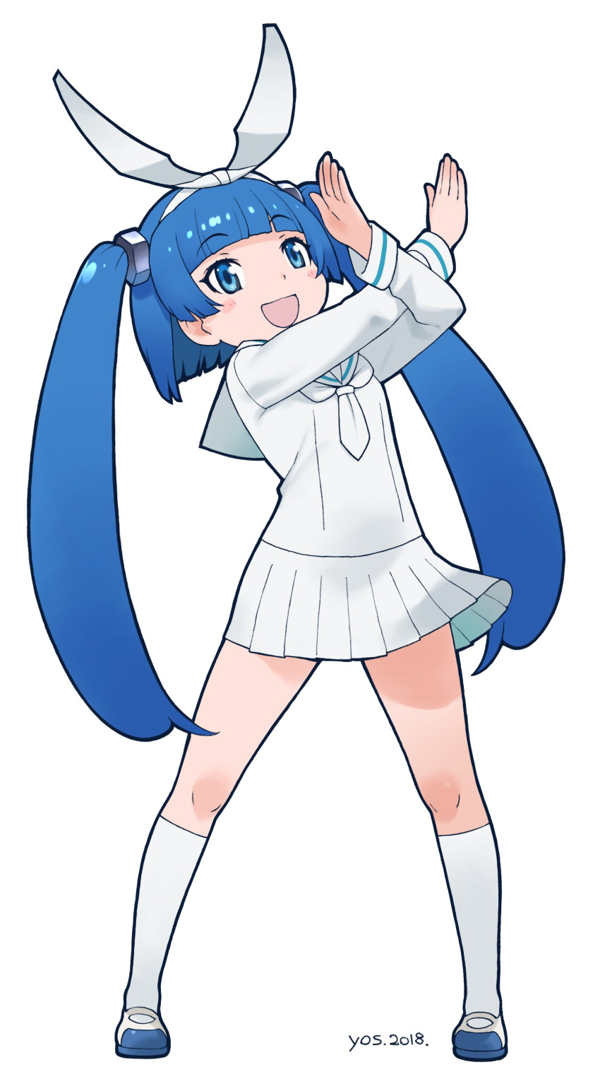 1girl, 2018, absurdres, bangs, blue_eyes, blue_hair, blunt_bangs, crossed_arms