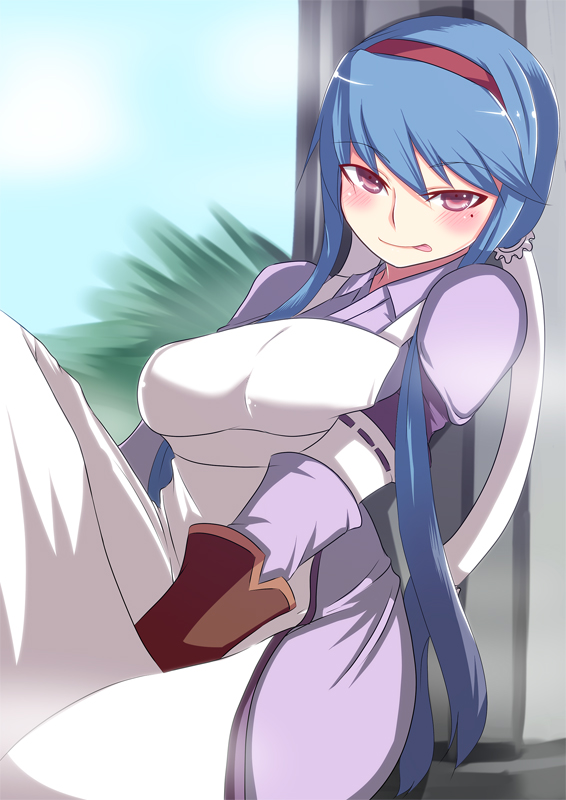 :p, anastasia_valeria, armor, armored_dress, blue_hair, blush, breasts, dress