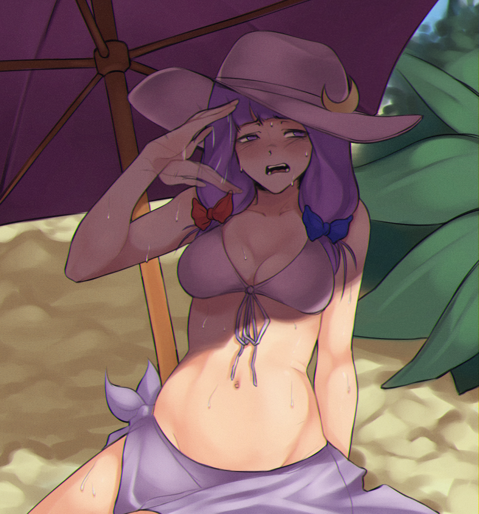 1girl, bikini, blue_bow, blush, bow, breasts, collarbone, cowboy_shot