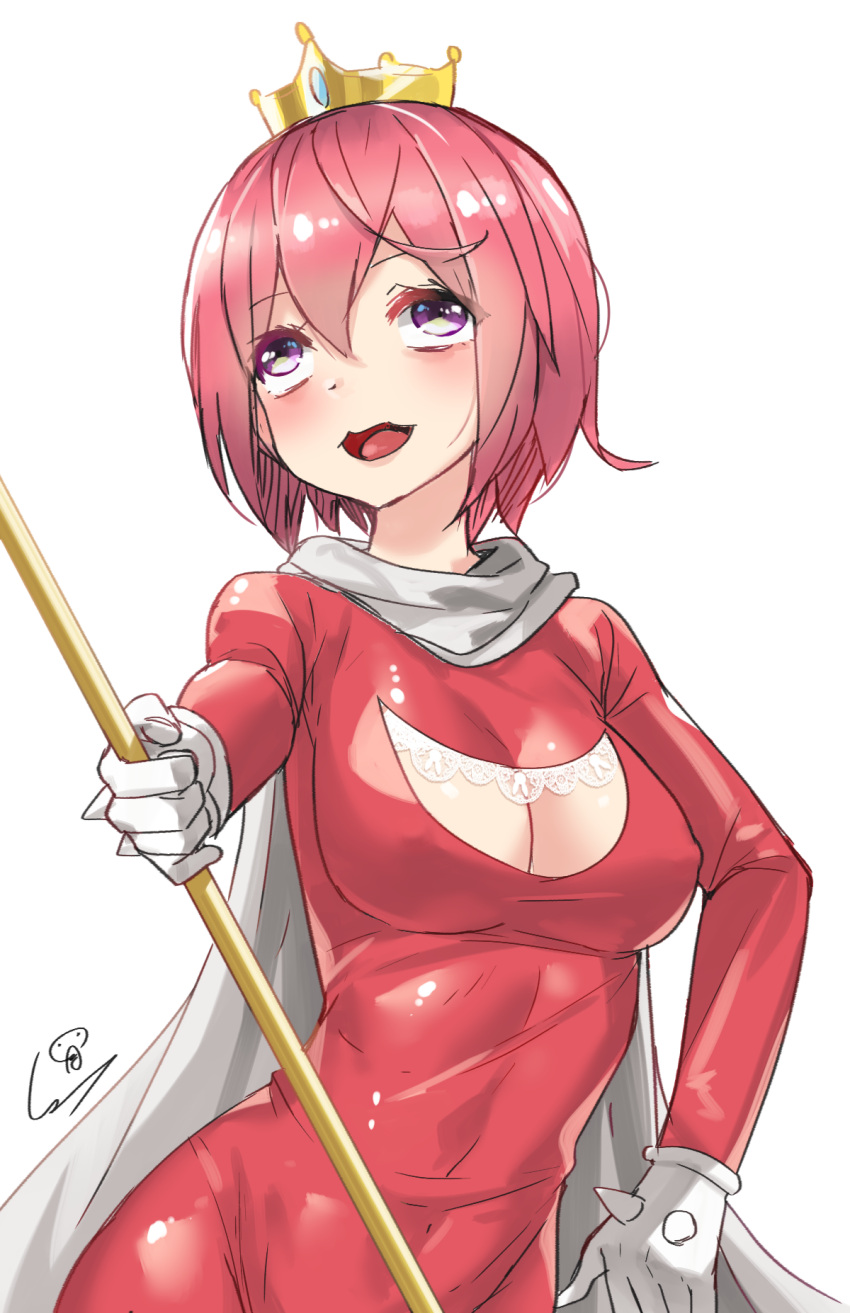 1girl, bodysuit, breasts, cleavage_cutout, crown, genderswap, genderswap_(mtf), gloves