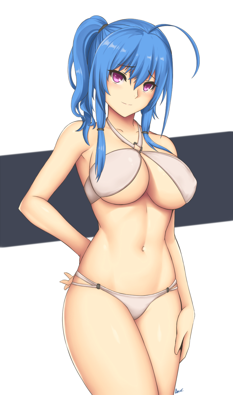1girl, ahoge, arciealbano, armpits, artist_name, azur_lane, bangs, bare_arms