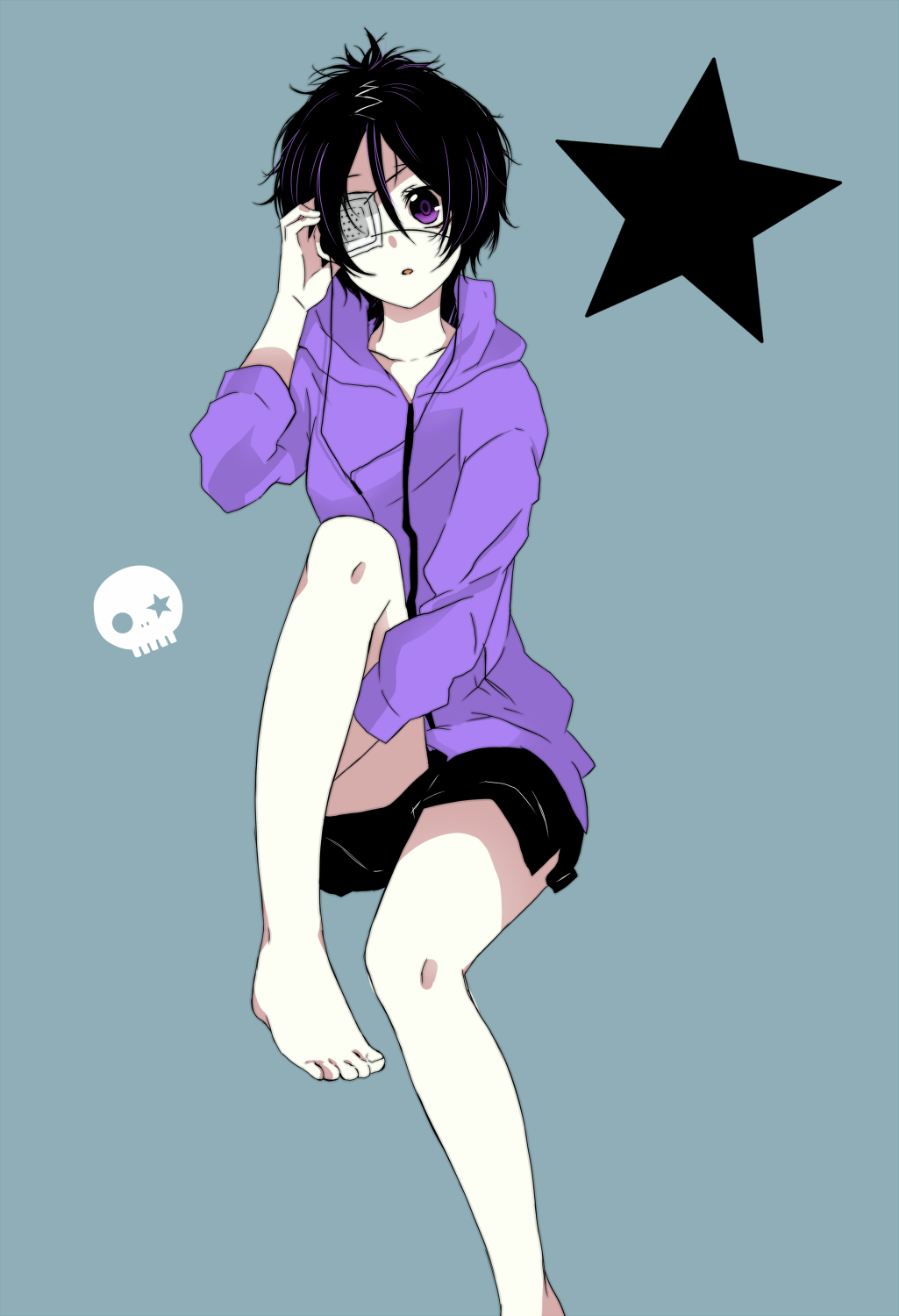 1girl, bad_id, bad_pixiv_id, black_hair, breasts, chrome_dokuro, eyepatch, highres