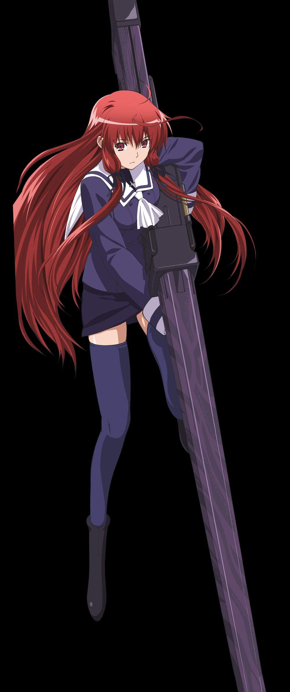 bfg, highres, himuro_akari, huge_weapon, long_hair, night_wizard, red_eyes, red_hair