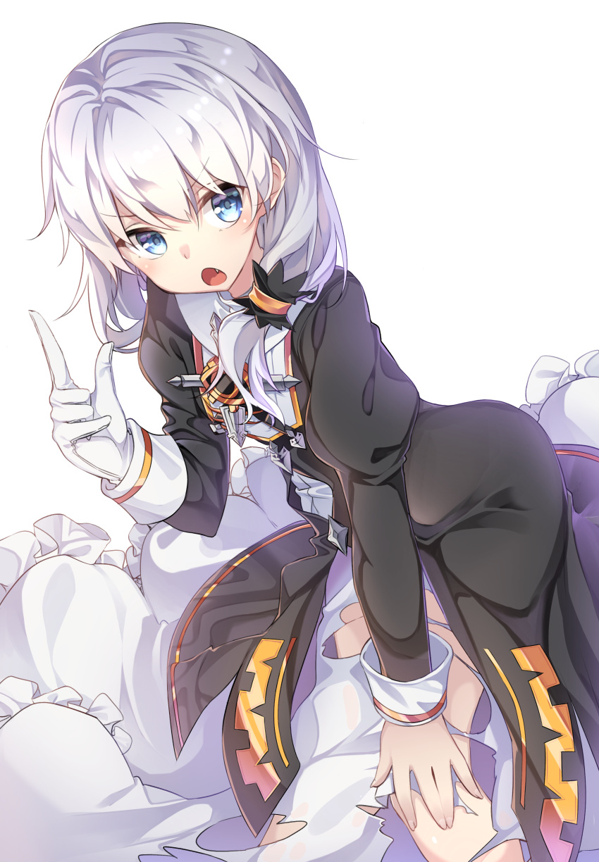1girl, absurdres, angry, bangs, blue_eyes, blush, dress, fang