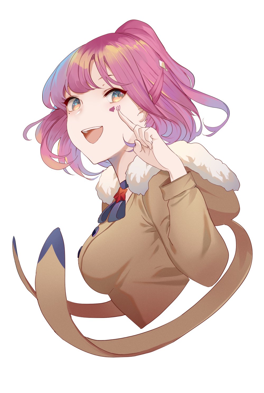 breasts, brown_eyes, choker, girls_frontline, highres, hillly_(maiwetea), jacket, mp443_(girls_frontline), open_mouth, pink_hair, ribbon_choker, upper_body, white_background