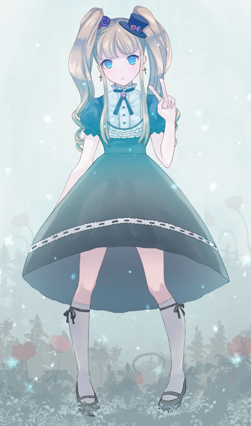 +_+, 1girl, absurdres, black_dress, blonde_hair, blue_eyes, cross, cross_earrings