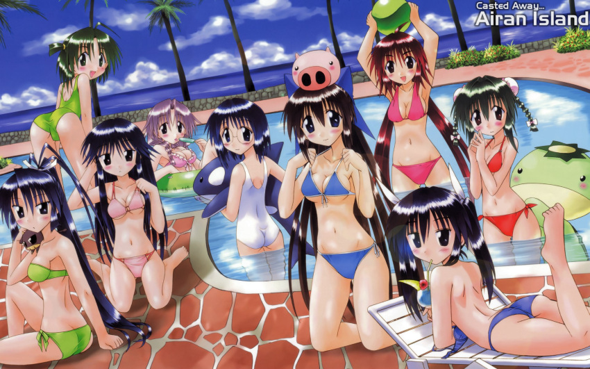adjusting_swimsuit, antenna_hair, armpits, arms_up, ass, ayane_(nagasarete), ayane_(nagasarete_airantou), back