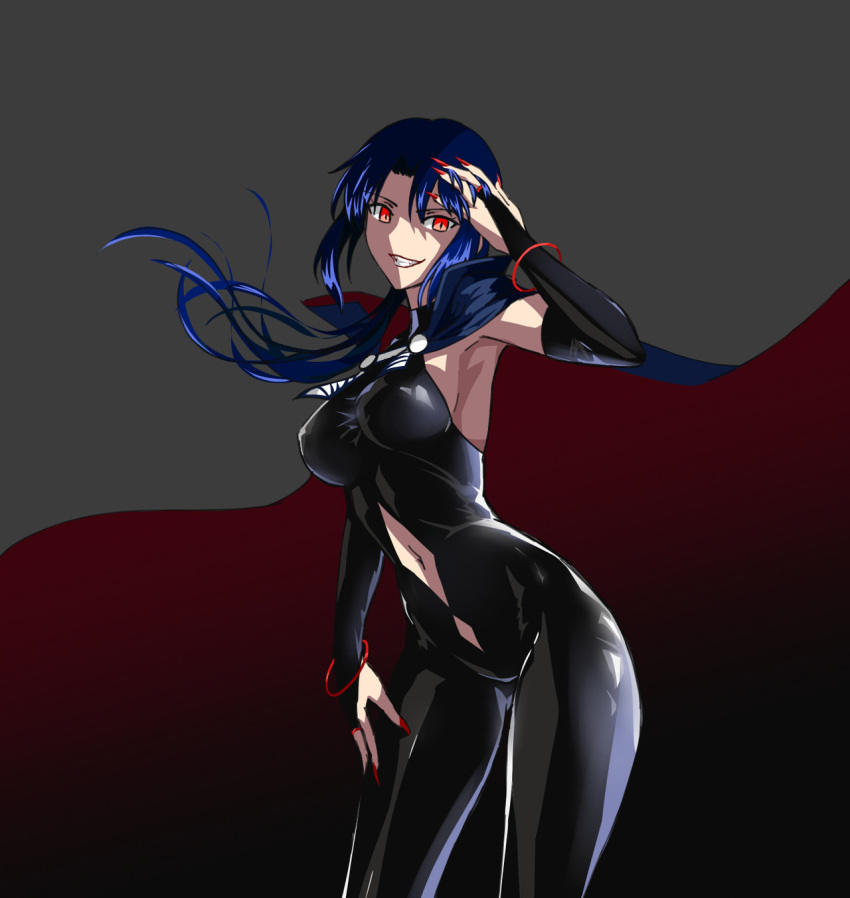 1girl, axia-chan, blue_hair, breasts, bridal_gauntlets, cape, ciel, elesia