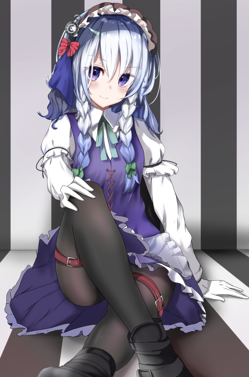 1girl, absurdres, arm_ribbon, ass, bangs, belt, black_footwear, black_ribbon