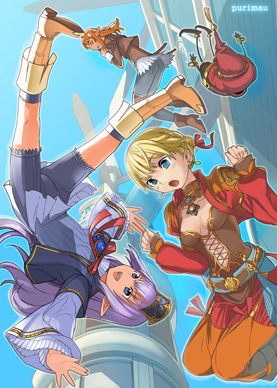 blonde_hair, blue_eyes, elf, elvaan, falling, final_fantasy, final_fantasy_xi, flat_chest