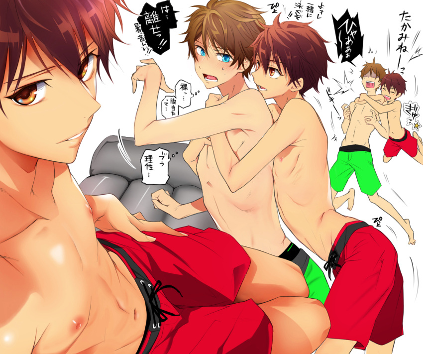 2boys, blue_eyes, blush, brown_hair, ensemble_stars!, kei1_833, looking_at_viewer, male_focus