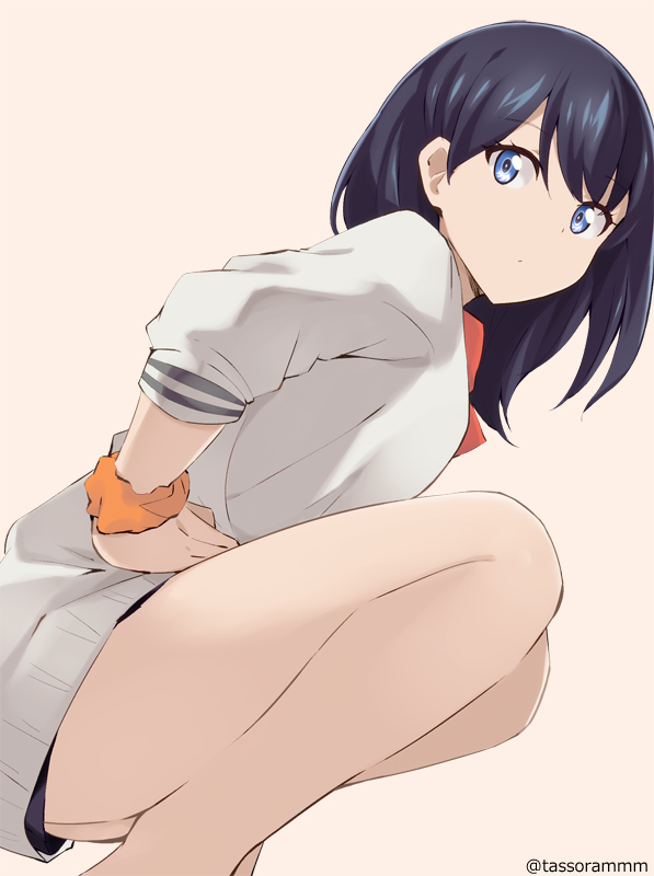 1girl, bangs, black_hair, black_skirt, blue_eyes, brown_background, cardigan, closed_mouth