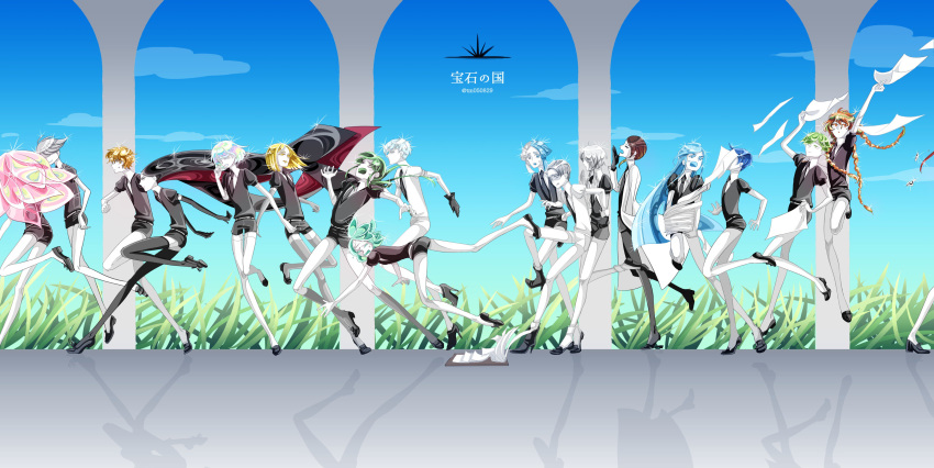 6+others, absurdres, alexandrite_(houseki_no_kuni), androgynous, antarcticite, benitoite_(houseki_no_kuni), bort, cairngorm_(houseki_no_kuni), diamond_(houseki_no_kuni), euclase_(houseki_no_kuni), ghost_quartz_(houseki_no_kuni), goshenite_(houseki_no_kuni), highres, houseki_no_kuni, jade_(houseki_no_kuni), morganite_(houseki_no_kuni), multiple_others, peridot_(houseki_no_kuni), phosphophyllite, rutile_(houseki_no_kuni), sphene_(houseki_no_kuni), tamami_(tm050829), yellow_diamond_(houseki_no_kuni), zircon_(houseki_no_kuni)