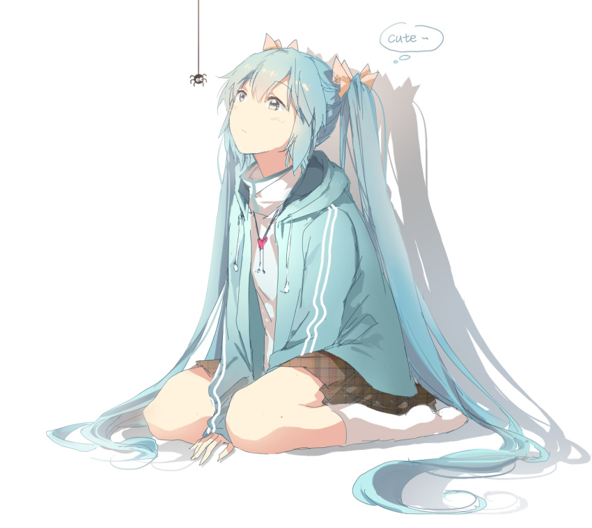1girl, aqua_eyes, aqua_hair, aqua_jacket, between_legs, blush, bow, bug