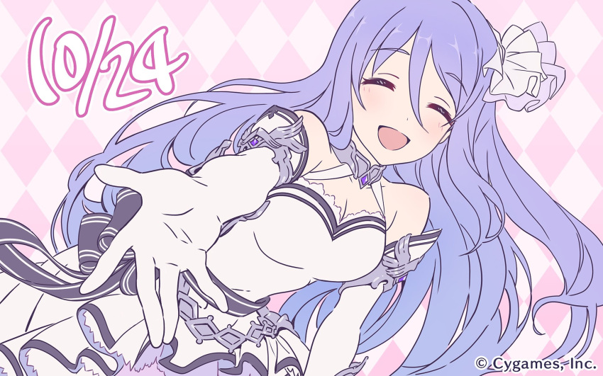 1girl, closed_eyes, cygames, gloves, hair_ornament, highres, hoshino_shizuru, long_hair