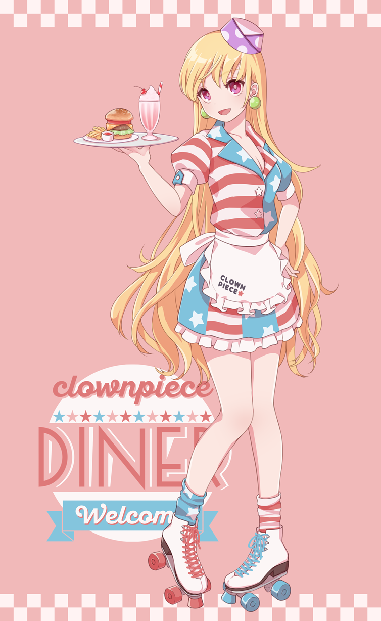 1girl, :d, adapted_costume, alternate_headwear, american_flag_legwear, american_flag_shirt, american_flag_skirt, apron
