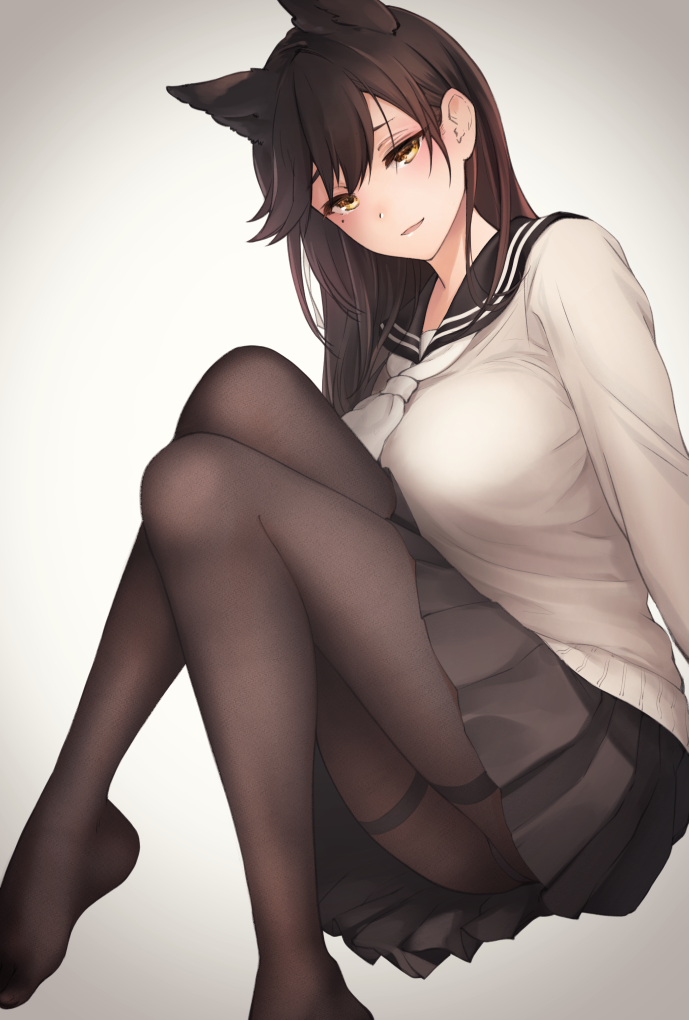 1girl, animal_ears, atago_(azur_lane), azur_lane, bangs, black_hair, black_legwear, breasts