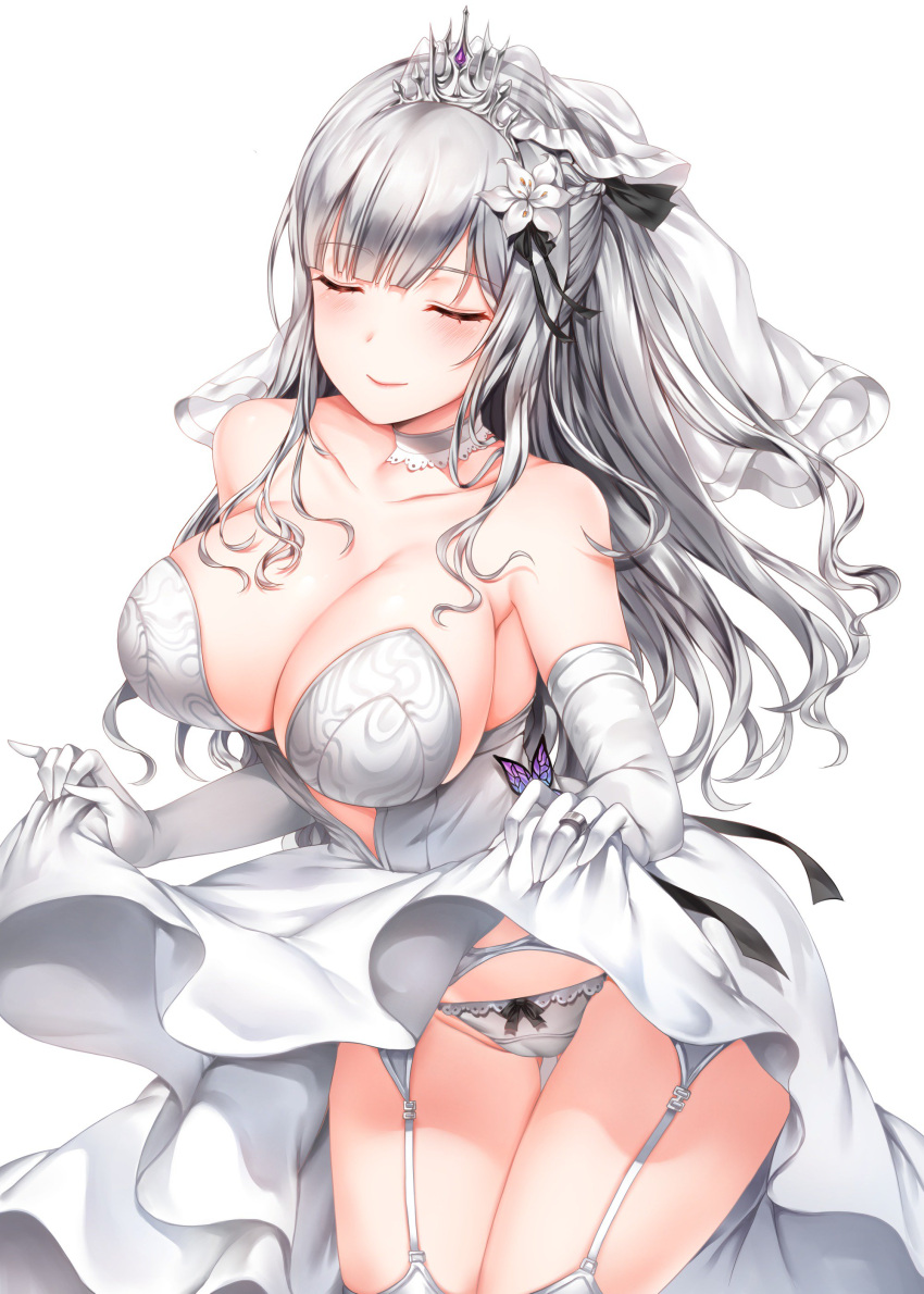 1girl, absurdres, ak-12_(girls_frontline), amethyst, bangs, bare_shoulders, black_ribbon, blush