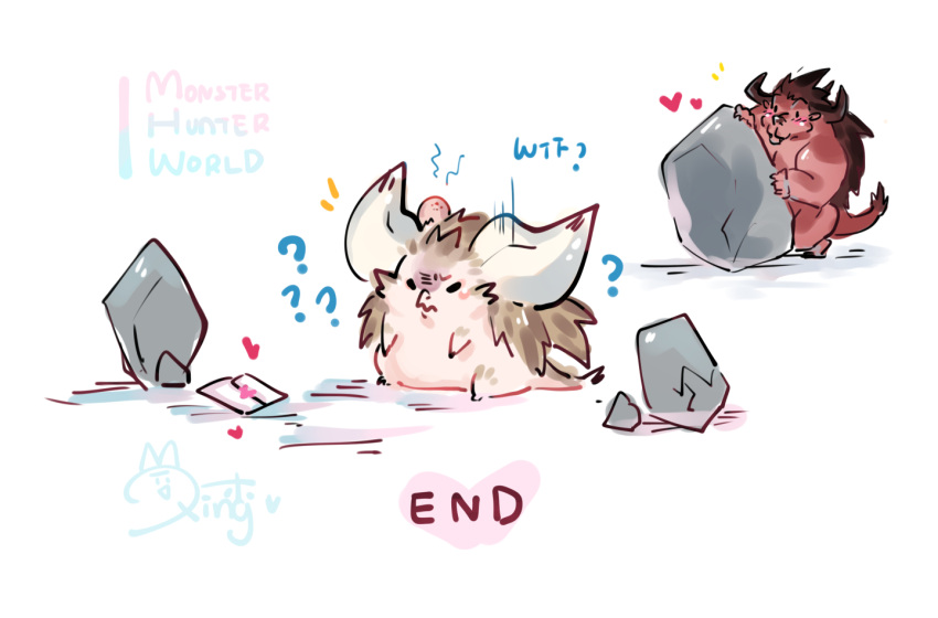 ?, behemoth_(final_fantasy), chibi, comic, commentary_request, hiding, letter, monster