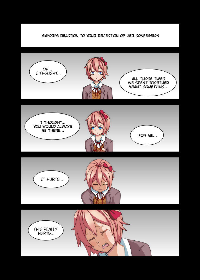 1girl, 4koma, arkeden_razeare, blue_eyes, bow, collared_shirt, comic, commentary