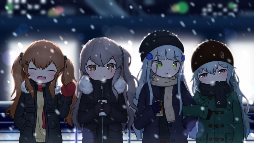 404_(girls_frontline), 404_logo_(girls_frontline), 4girls, artist_request, g11_(girls_frontline), girls_frontline, hk416_(girls_frontline), long_coat