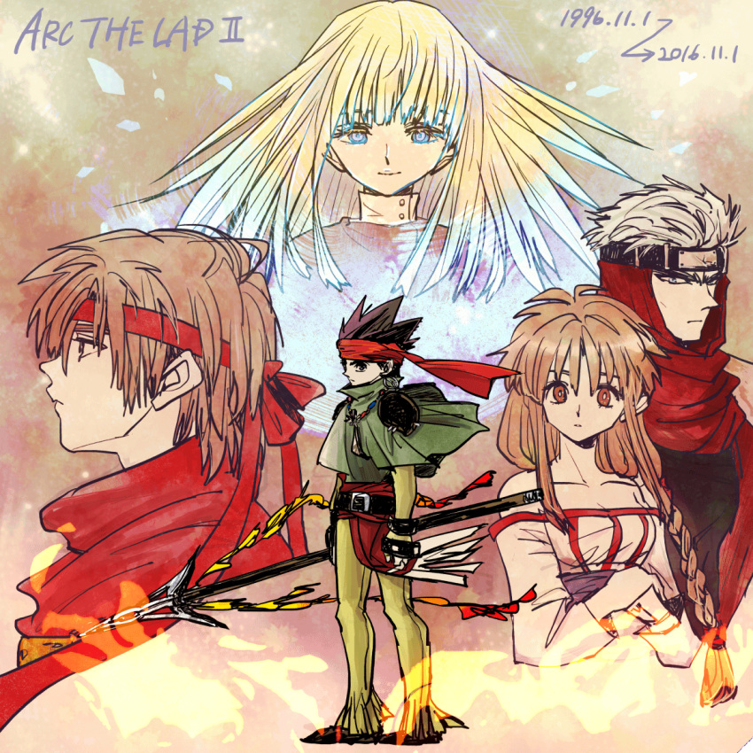 :d, arc_(arc_the_lad), arc_the_lad, arc_the_lad_ii, bare_shoulders, black_hair, blonde_hair, breasts