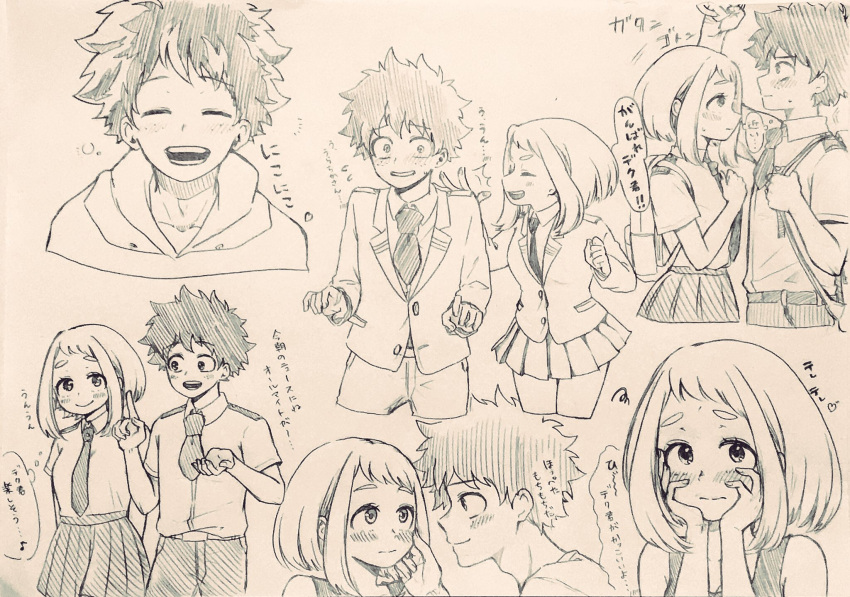 1boy, 1girl, blazer, blush, boku_no_hero_academia, collarbone, collared_shirt, embarrassed