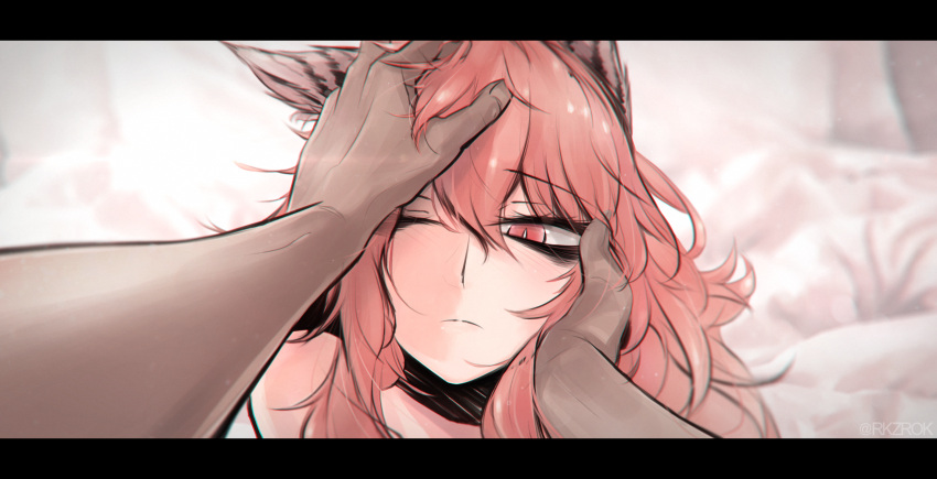 1girl, animal_ears, bags_under_eyes, bed, blush, cat_ears, eyebrows_visible_through_hair, girls_frontline