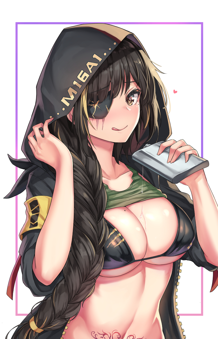 1girl, adapted_costume, alcohol, armband, bangs, bikini, black_bikini, black_hair