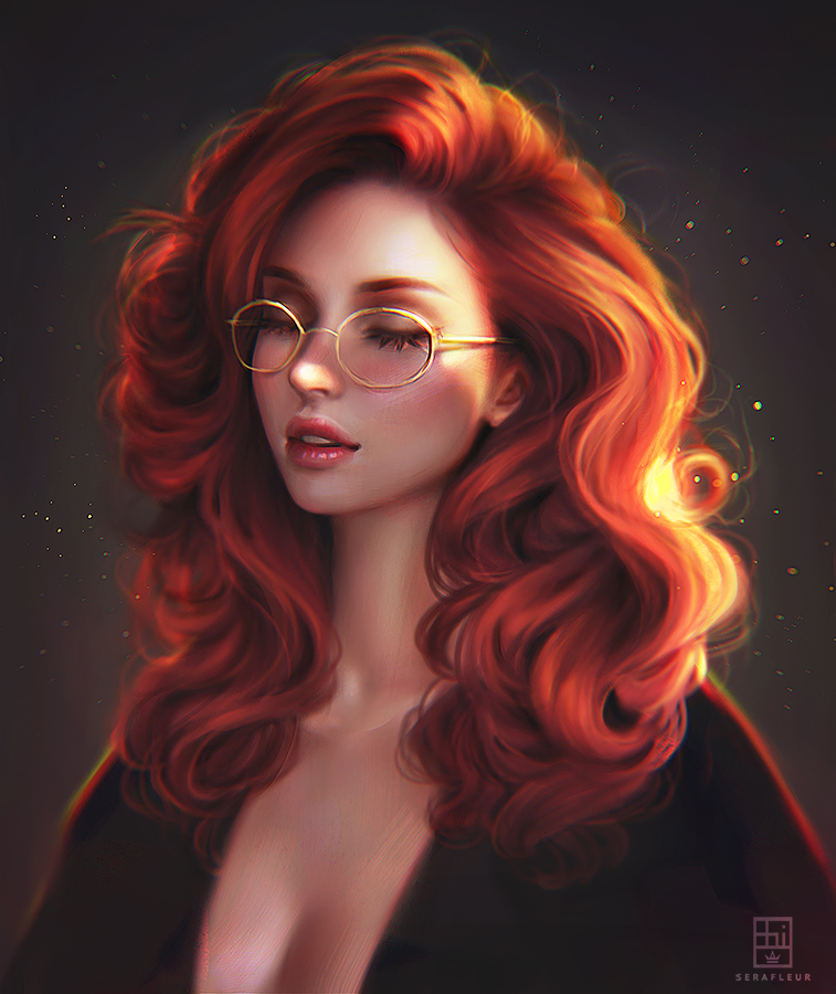 1girl, abigail_diaz, artist_name, backlighting, breasts, cleavage, closed_eyes, commentary