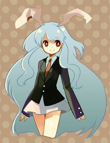 bad_id, blazer, blue_hair, bunny_ears, long_hair, lowres, necktie, rabbit_ears