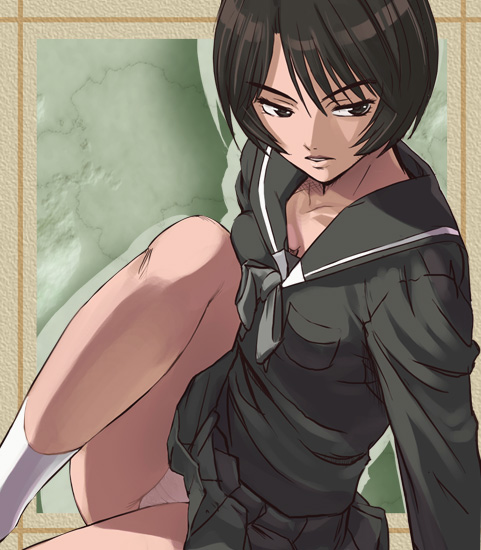 black_hair, bob_cut, haruyama, juuni_kokki, juuni_kokuki, panties, pantyshot, school_uniform, serafuku, short_hair, sugimoto_yuka, underwear