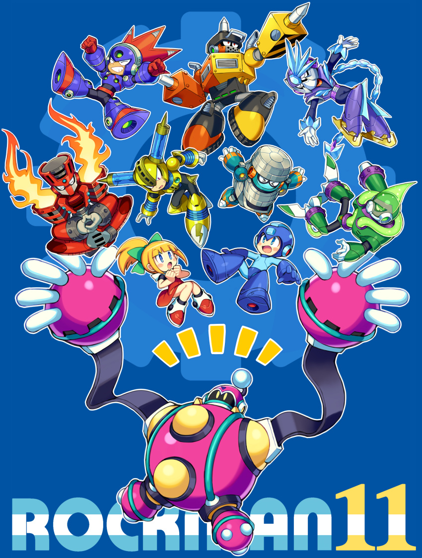 >_<, 1girl, 6+boys, :o, absurdres, acid_man, bangs, blast_man