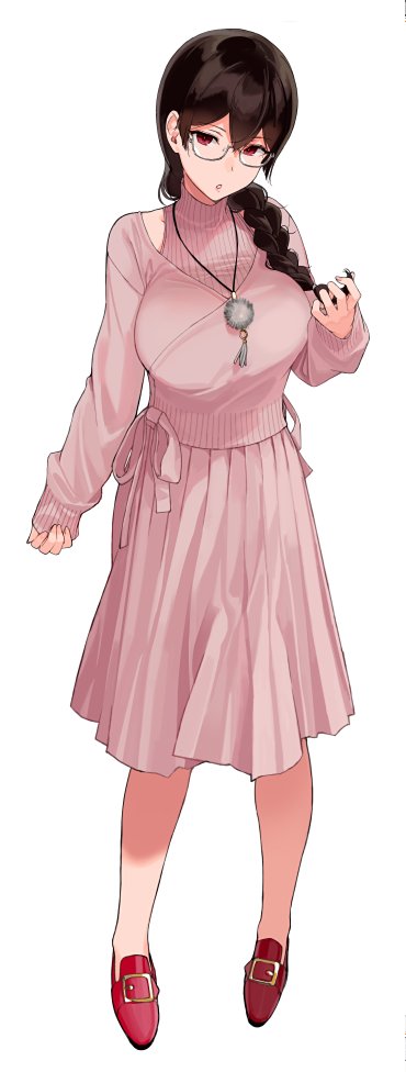 1girl, :o, bangs, black_hair, braid, breasts, glasses, hair_between_eyes