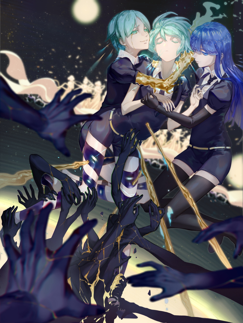3others, absurdres, androgynous, aqua_eyes, aqua_hair, artist_request, bangs, blue_eyes