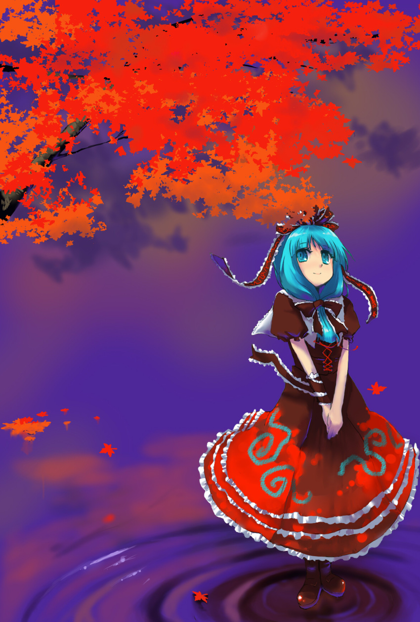 highres, kagiyama_hina, leaf, leaves, long_hair, long_skirt, skirt, touhou