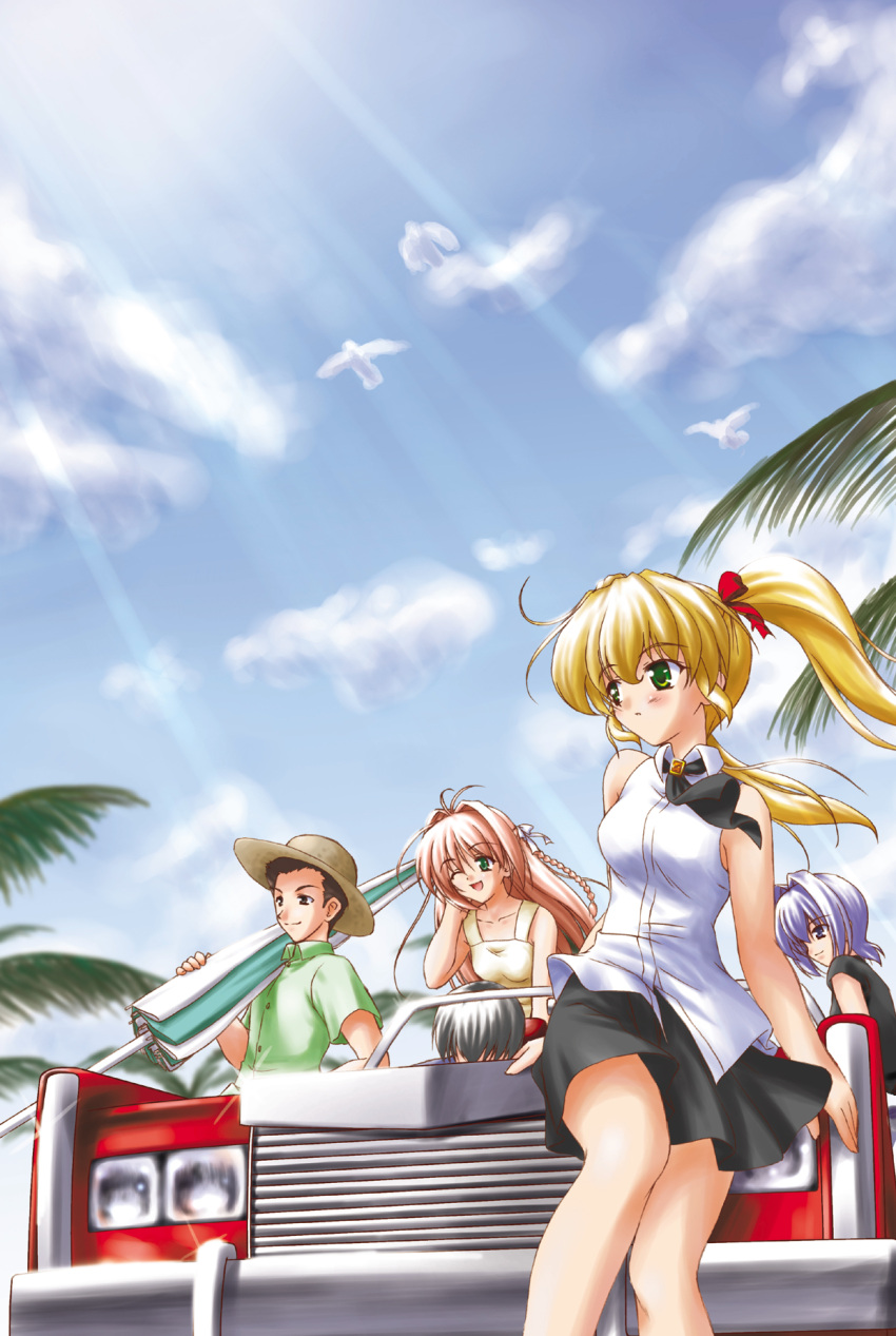 daikuuji_ayu, hat, hayase_mitsuki, highres, kazami_haruki, kimi_ga_nozomu_eien, motor_vehicle, narumi_takayuki