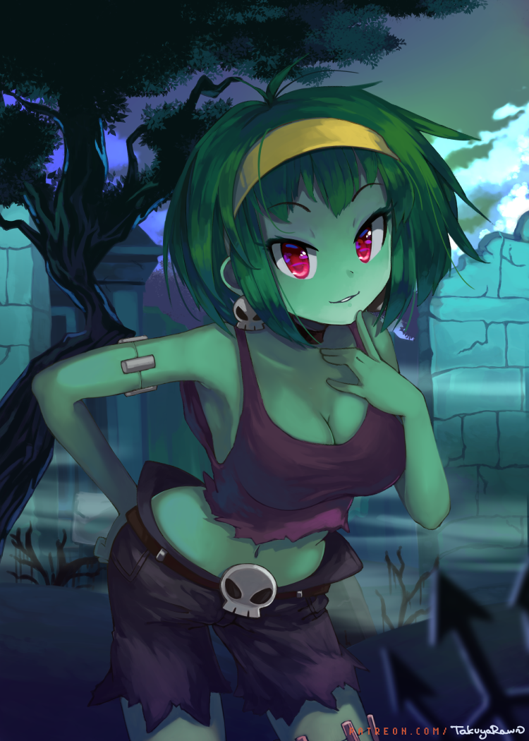 1girl, black_choker, breasts, choker, cleavage, cutoffs, earrings, eyebrows_visible_through_hair