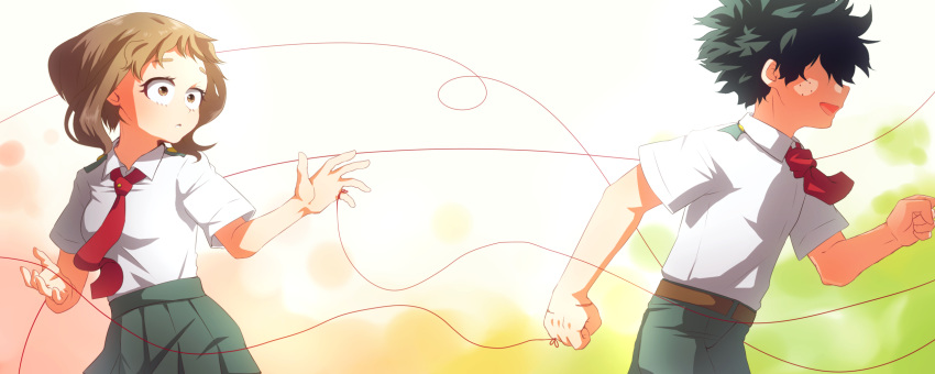 1boy, 1girl, :d, blush, boku_no_hero_academia, brown_eyes, brown_hair, freckles