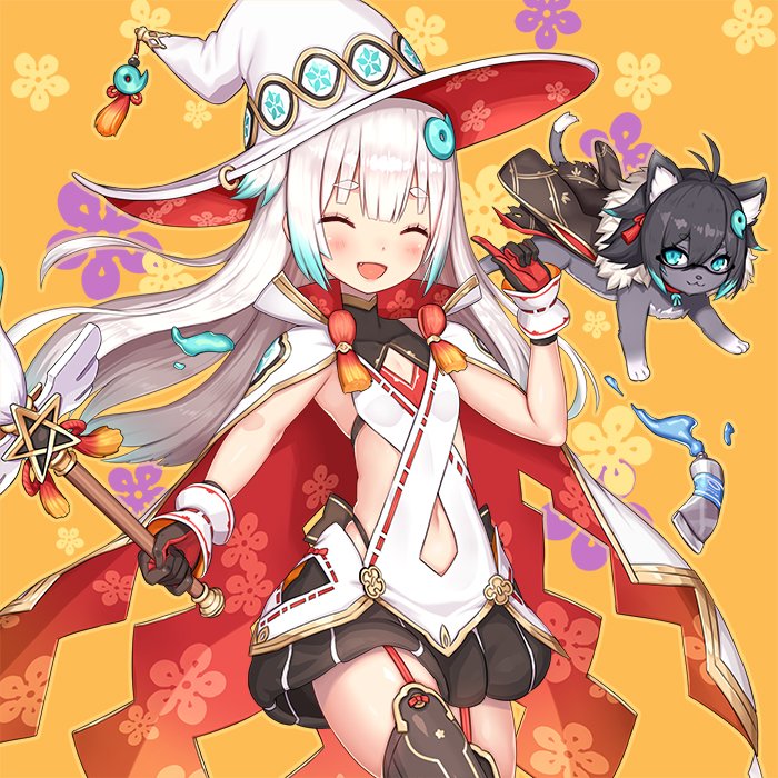 1girl, 2d, :d, alternate_costume, animal, breasts, cape, character_request