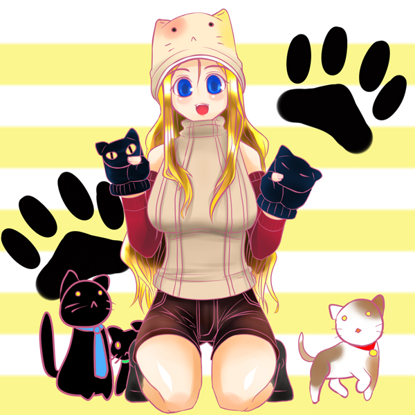 blue_eyes, cat, gloves, happy, mizuno_kakeru, original, puppet, puppets
