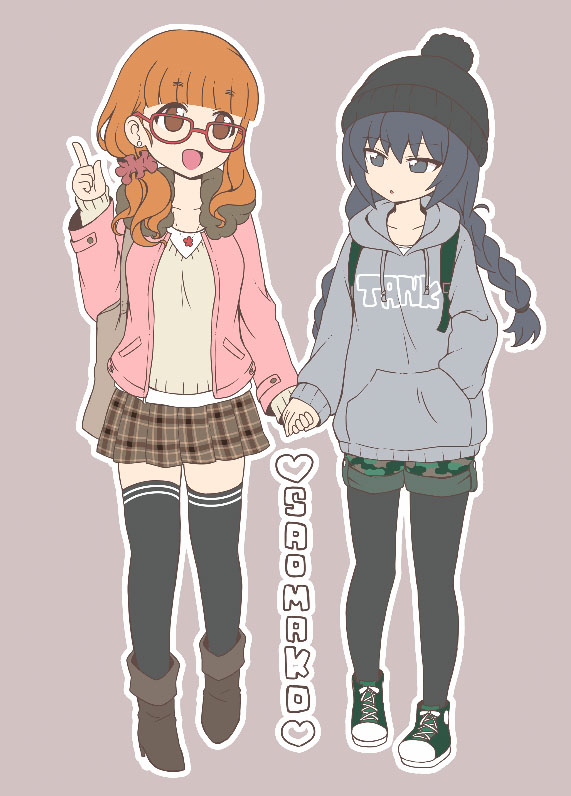 2girls, :d, :o, alternate_hairstyle, ankle_boots, bangs, black_hair, black_hat