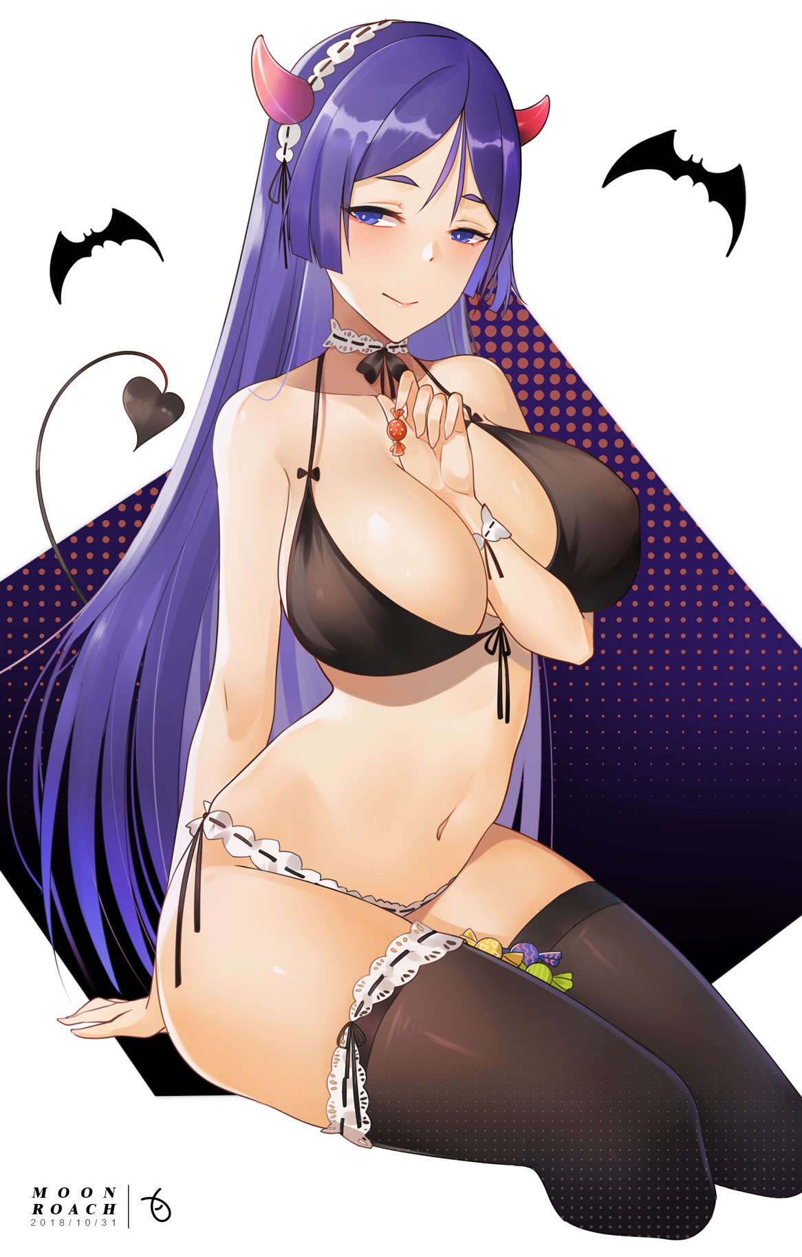 1girl, arm_behind_back, artist_name, bangs, bare_arms, bare_shoulders, bat, bikini