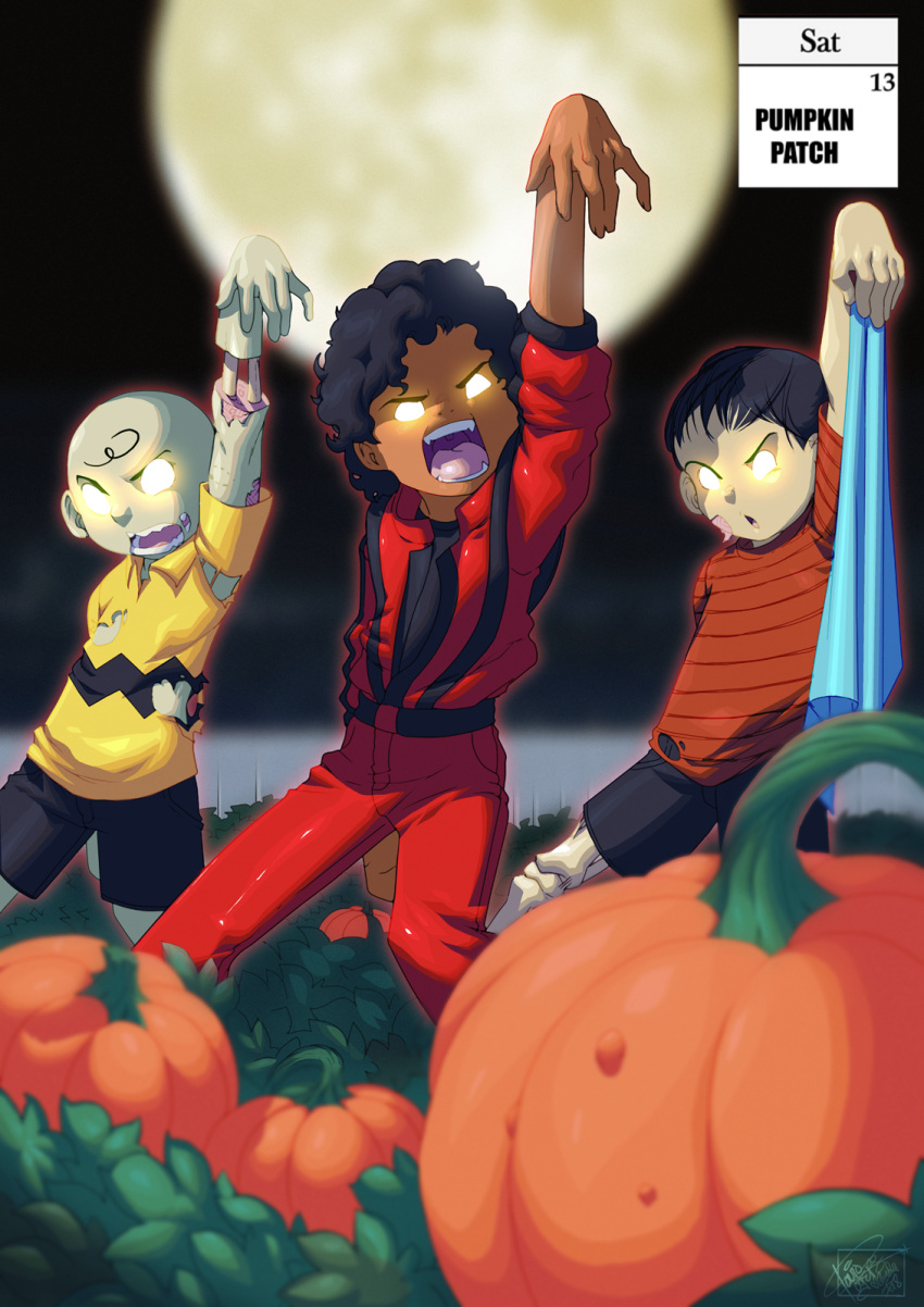 3boys, afro, bald, black_hair, blanket, bone, charlie_brown, crossover