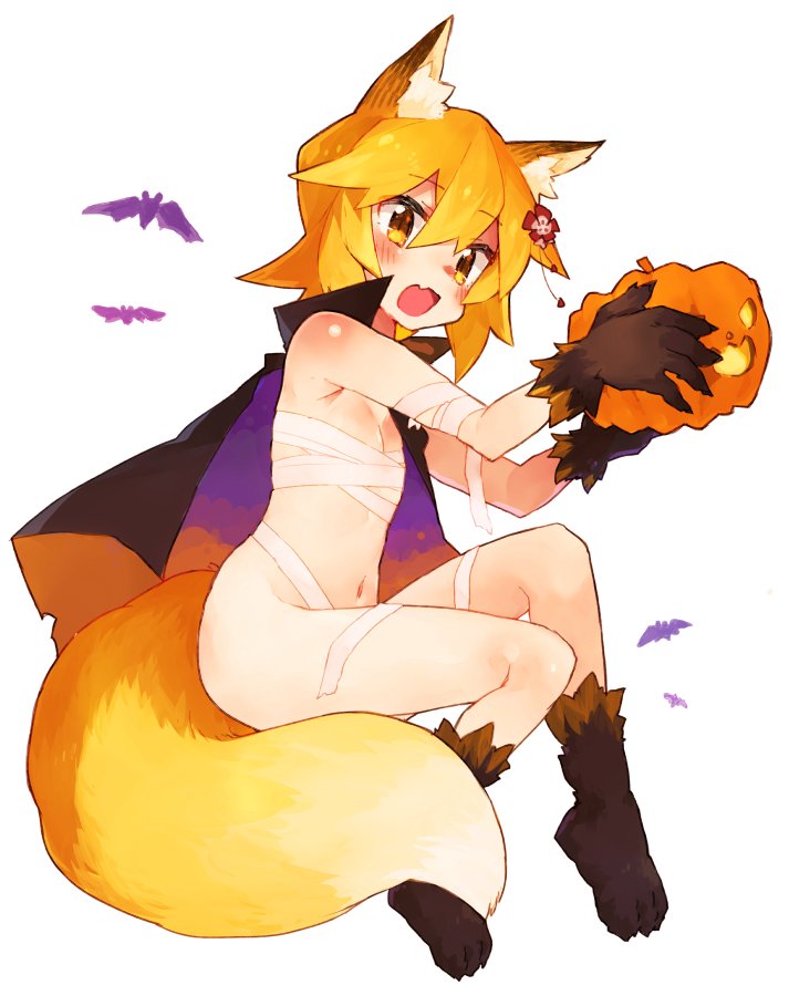 1girl, animal_ear_fluff, animal_ears, bandage, bangs, bat, blonde_hair, blush