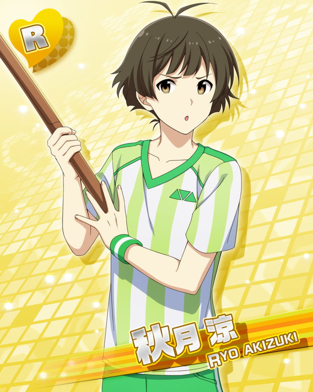 ahoge, akizuki_ryou, blush, brown_eyes, brown_hair, character_name, idolmaster, idolmaster_side-m