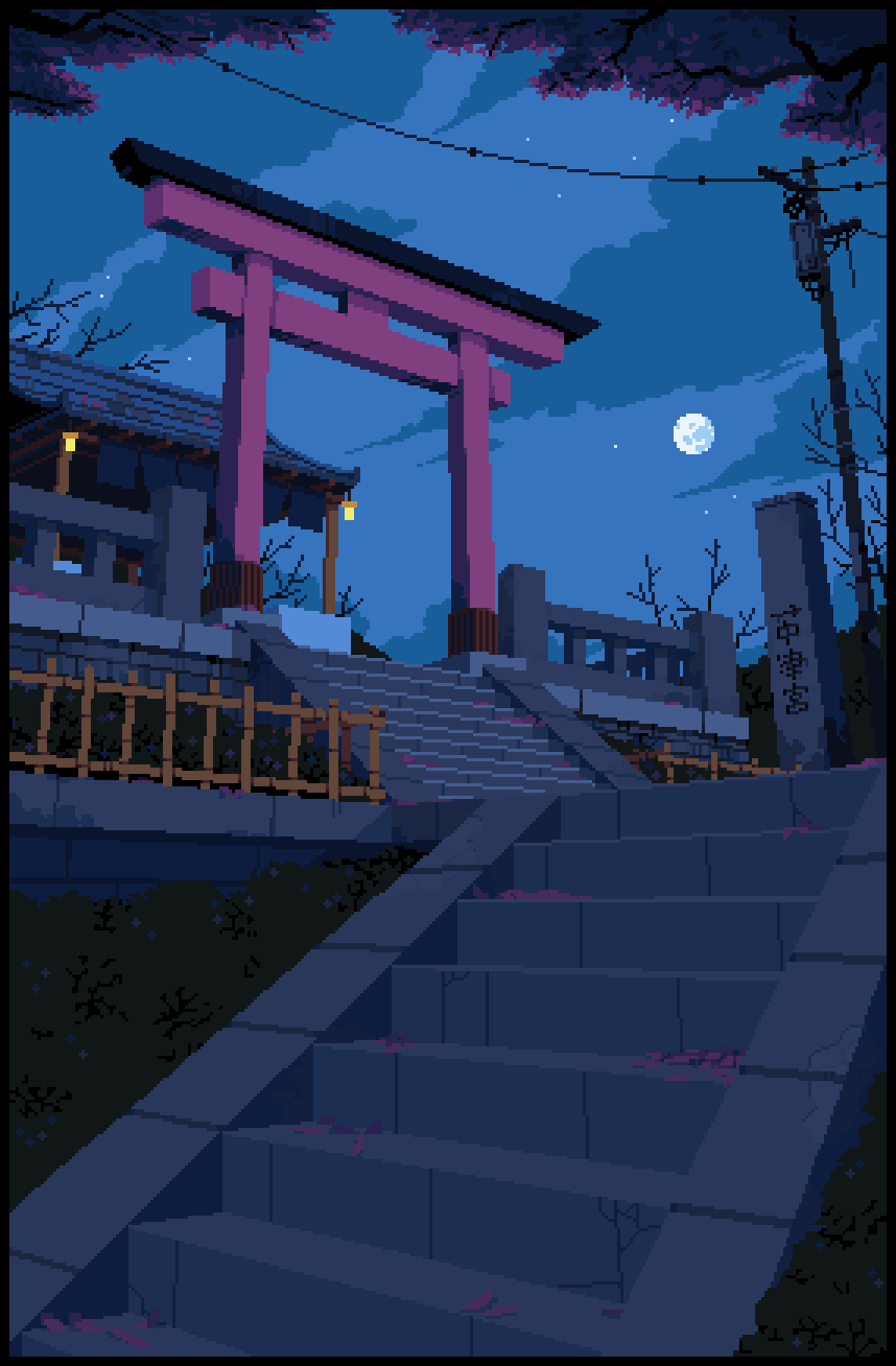 animated, animated_gif, architecture, cherry_blossoms, commentary, crack, east_asian_architecture, english_commentary